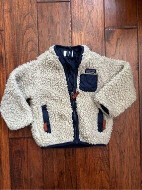 Patagonia Kids Cream Sherpa Jacket with Navy Trim